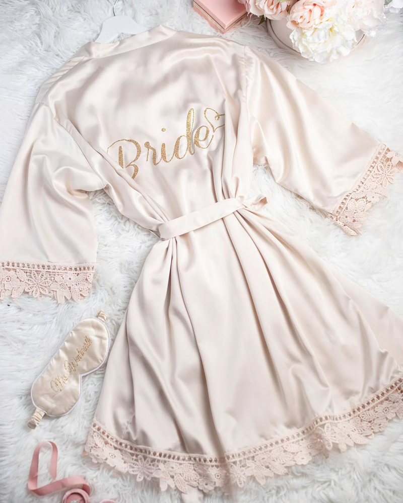 Bridal Party Lace Robe W/Back Text