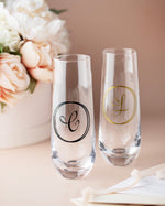 Glass Champagne  Flute W/Initial