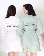 ruffle wedding robe silk back customization bride bridesmaids 