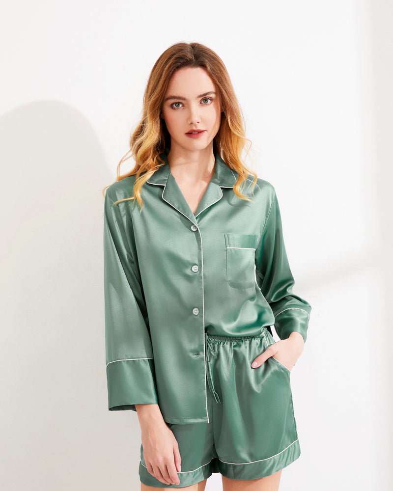 Eucalyptus Satin Long Sleeve & Short Pajama