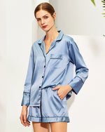 Dusty Blue Satin Long Sleeve & Short Pajama