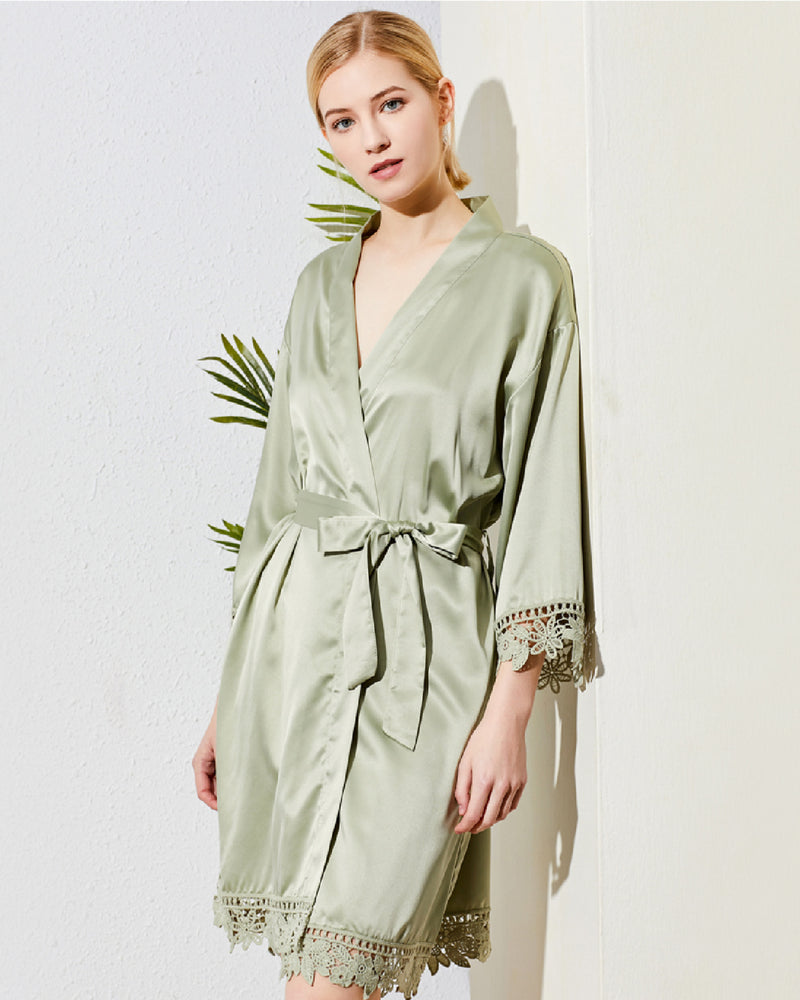 Silk Lace Robe W/ Front Initial