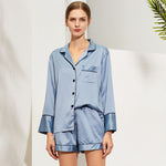 Dusty Blue Satin Long Sleeve & Short Pajama