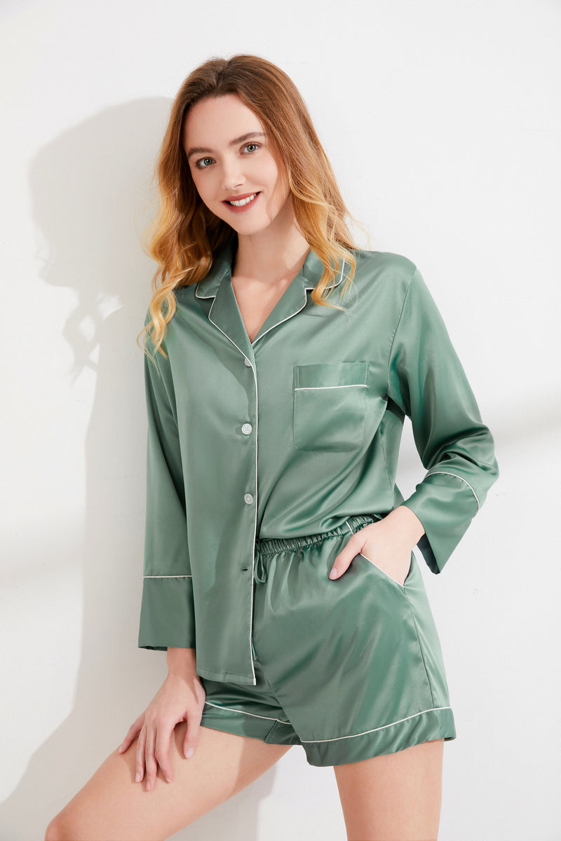 Eucalyptus Satin Long Sleeve & Short Pajama