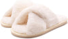 Ivory Faux fur Crossed Slippers