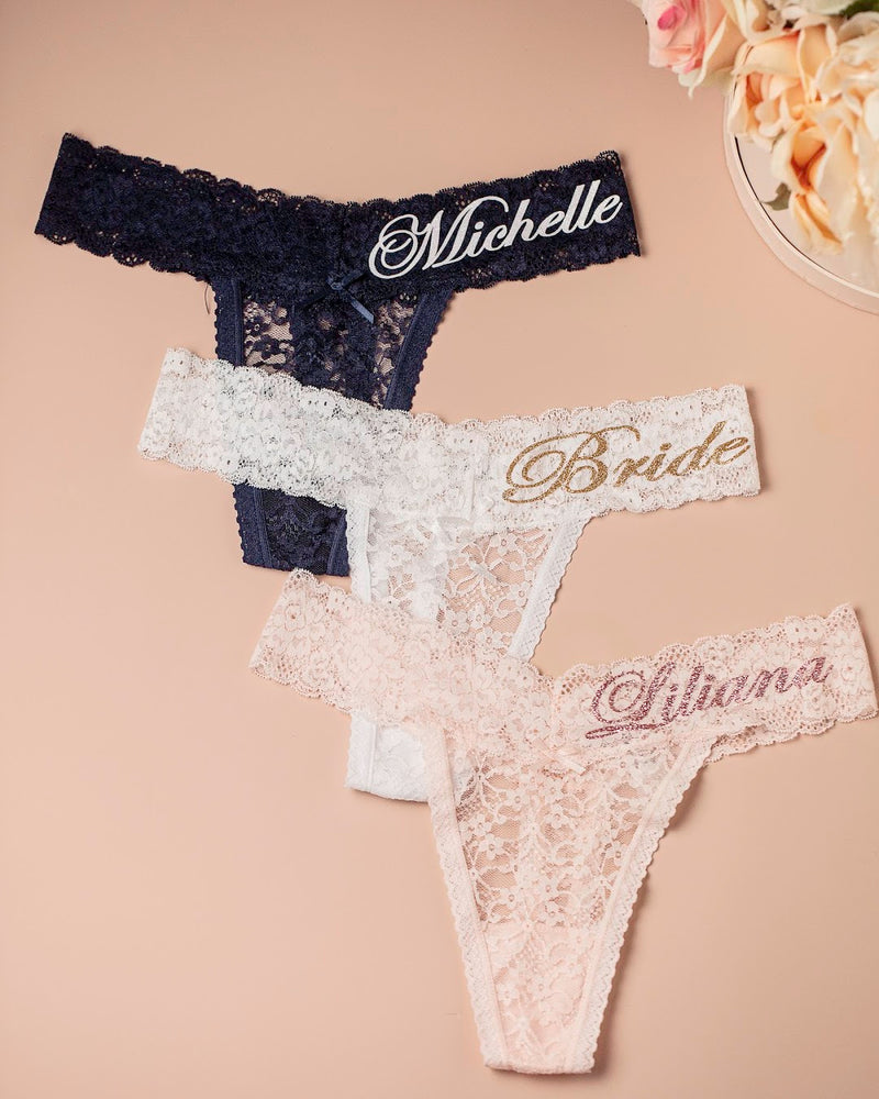 Custom any text lace Bride Thong Personalised Panties - G String