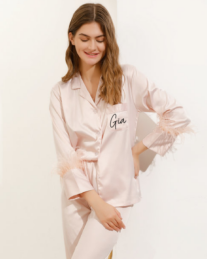 Feather Long Sleeve Pajama W/Front Customization