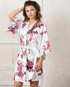 Digital Print Silk Floral Robe W/Front Title