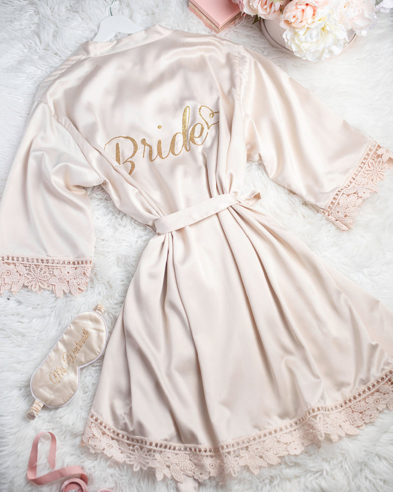 Silk Lace Robe W/ Back Title and heart