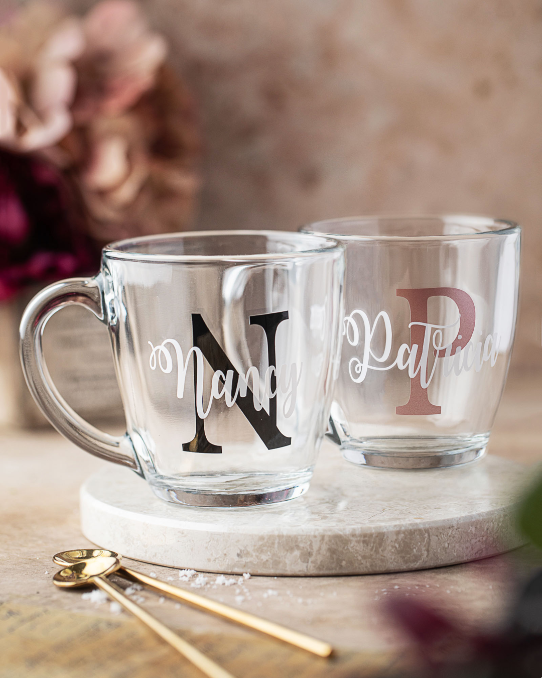 Customized Glass Mug, Couples gifts, mugs, bridal shower gifts, coffee mugs