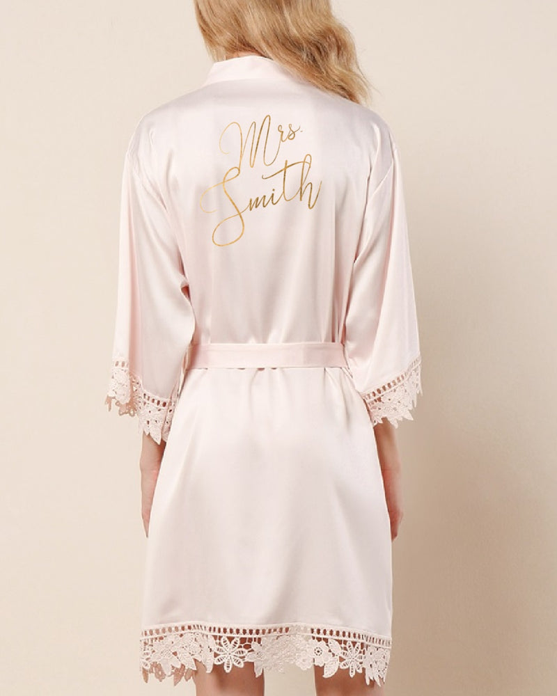 bride lace silk robe blush white 