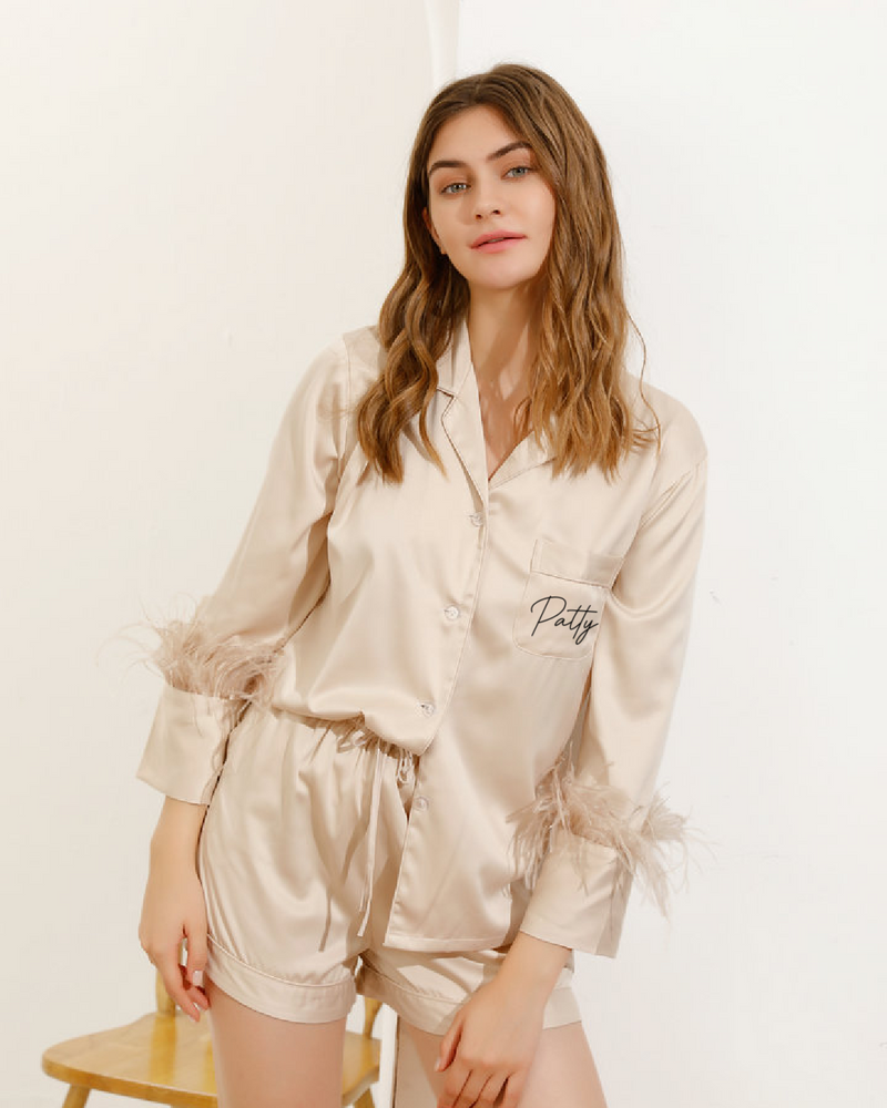 Feather Long Sleeve + Short Pajama W/Front Customization