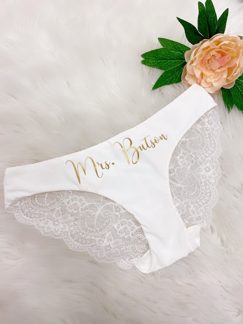 Coconut White/off White Personalized Mrs. Underwear/bridal Lingerie/bride  Panties/honeymoon Thong /gift for the Groom /bach Party/dual Font -   Canada
